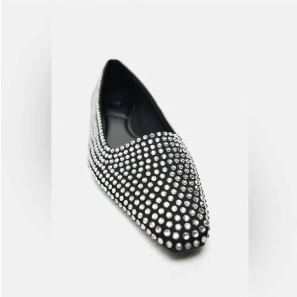 ZARA rhinestone embellished Black and Silver pointed Flats size 39 - Picture 3 of 14